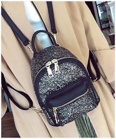 img 2 attached to 🎒 Sequin Backpack for Girls: Stylish Leather Purse & Wallet Set for Women's Fashion Backpacks