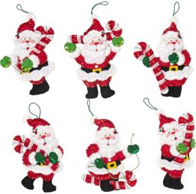 img 1 attached to Bucilla Felt Applique Ornament Kit - Candy Cane Santa, Set of 6, 3.5" x 5