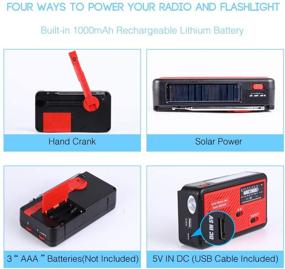 img 2 attached to 🔴 Красное ручное эмергенси-радио с ручной зарядкой - автономное FM/AM NOAA погодное радио с солнечной зарядкой, резервным аккумулятором, USB-зарядкой, светодиодным фонариком и зарядным устройством для мобильного телефона.
