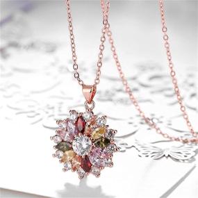 img 3 attached to VONSSY Rose Gold Pendant Necklace with Colorful 5A Cubic Zirconia - Bohemian Boho Crystal Statement Necklace Sweater Chain with Multi Gemstones Garnet Amethyst Morganite Peridot - Ideal Prom Rhinestone Necklaces for Women, Girls, Daughters, Sisters - Vintage Stylish Gift