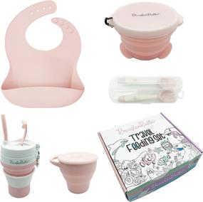 img 3 attached to 🍼 BrushinBella Baby Feeding Set - Travel-Friendly Collapsible Silicone Feeding Supplies - Suction Baby Bowl, Baby Plate, Baby Bib, First Stage Baby Spoons - Adorable Eating Supplies, Ideal Toddler Gift