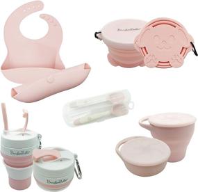 img 4 attached to 🍼 BrushinBella Baby Feeding Set - Travel-Friendly Collapsible Silicone Feeding Supplies - Suction Baby Bowl, Baby Plate, Baby Bib, First Stage Baby Spoons - Adorable Eating Supplies, Ideal Toddler Gift