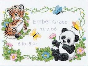 img 1 attached to 🧸 Dimensions Stamped Cross Stitch Kit: Personalized Baby Gift with Baby Animals Birth Record, 12"x 9