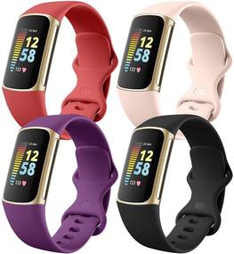 img 4 attached to 🎉 Nofeda Bands Compatible with Fitbit Charge 5 - 4 Pack Waterproof Silicone Replacement Wristbands for Women and Men