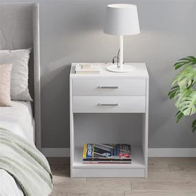 img 3 attached to 🌙 White Nightstand with USB Port, Side End Table, Storage Shelf, and 2 Drawers for Bedroom and Living Room by ADORNEVE