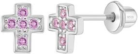 img 4 attached to 👧 925 Sterling Silver CZ Little Cross Screw Back Earrings for Toddlers & Young Girls - Religious Jewelry Gift for Christening and Baptism - Safety Studs for Little Girls