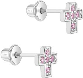 img 3 attached to 👧 925 Sterling Silver CZ Little Cross Screw Back Earrings for Toddlers & Young Girls - Religious Jewelry Gift for Christening and Baptism - Safety Studs for Little Girls