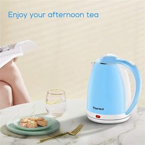 img 2 attached to 🔥 Topwit Electric Kettle: Efficient 2L Double Wall Water Kettle with Stainless Steel Inner Bottom & Lid - Fast Boil, Auto Shut-Off & Boil Dry Protection - Blue