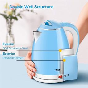 img 3 attached to 🔥 Topwit Electric Kettle: Efficient 2L Double Wall Water Kettle with Stainless Steel Inner Bottom & Lid - Fast Boil, Auto Shut-Off & Boil Dry Protection - Blue