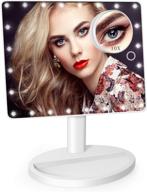🔍 enhanced 12-inch vanity makeup mirror: adjustable brightness, dual power, 10x magnification, 360°rotation – tabletop desk lighted mirror with stand logo