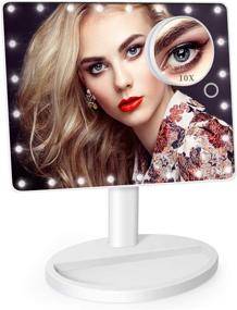 img 4 attached to 🔍 Enhanced 12-Inch Vanity Makeup Mirror: Adjustable Brightness, Dual Power, 10x Magnification, 360°Rotation – Tabletop Desk Lighted Mirror with Stand
