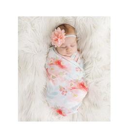 img 3 attached to 🌸 Giggle Angel Baby Bloom Flower Pattern Receiving Blanket Swaddle Set with Headband - Newborn Wrap