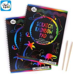 img 1 attached to 🌈 Jar Melo Scratch Off Pad Rainbow Paper Painting Notebook with 20 Big & Thick Sheets, 4 Painting Stencil, Colorful Scratch Board Art - Ideal for Adults and Kids