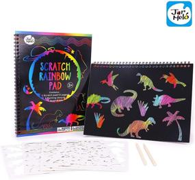 img 2 attached to 🌈 Jar Melo Scratch Off Pad Rainbow Paper Painting Notebook with 20 Big & Thick Sheets, 4 Painting Stencil, Colorful Scratch Board Art - Ideal for Adults and Kids