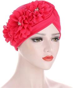 img 2 attached to 🌸 Sequin Flower Turban for Women - Elegant Muslim Beanie Head wrap and Chemo Cap, by Qianmome