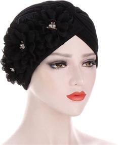 img 3 attached to 🌸 Sequin Flower Turban for Women - Elegant Muslim Beanie Head wrap and Chemo Cap, by Qianmome