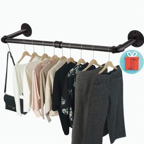 img 4 attached to 🧺 Wall Mount Clothes Rack with 3 Hooks, 36''L Clothing Bar for Laundry Room, Industrial Pipe Clothes Rod, Heavy Duty Iron Garment Rack, Clothes Hanging Rod Bar for Closet Storage