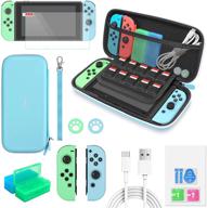 🎮 nintendo switch accessories bundle - 12-in-1 kits compatible with animal crossing: carrying case, screen protector, game card cases, silicone case, thumb grip cap - light blue color logo