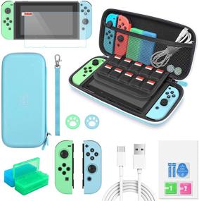 img 4 attached to 🎮 Nintendo Switch Accessories Bundle - 12-in-1 Kits Compatible with Animal Crossing: Carrying Case, Screen Protector, Game Card Cases, Silicone Case, Thumb Grip Cap - Light Blue Color