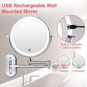 img 3 attached to Wall Mounted Lighted Makeup Vanity Mirror: Rechargeable, 8 Inch Double Sided with 1X 10X Magnifying, 3 Color Lighting, Touch Screen Dimming, Extended Arm, 360 Rotation, Shaving Light up Mirror
