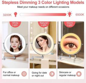 img 2 attached to Wall Mounted Lighted Makeup Vanity Mirror: Rechargeable, 8 Inch Double Sided with 1X 10X Magnifying, 3 Color Lighting, Touch Screen Dimming, Extended Arm, 360 Rotation, Shaving Light up Mirror