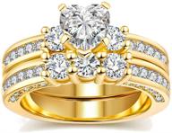 yellow gold filled women's wedding ring sets with three-stone heart cut cz engagement ring and wedding bands logo