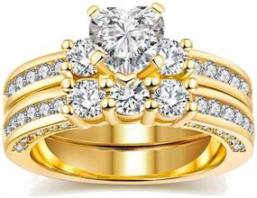 img 4 attached to Yellow Gold Filled Women's Wedding Ring Sets with Three-Stone Heart Cut CZ Engagement Ring and Wedding Bands