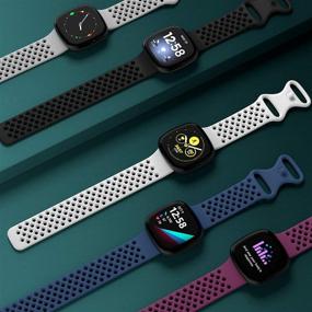 img 1 attached to 🏃 Дышащие спортивные ремешки для замены браслетов совместимы с Fitbit Versa 3 Bands/Fitbit Sense Bands, Navy Large - разработаны для женщин и мужчин с воздушными отверстиями для повышенного комфорта, POY