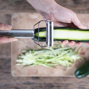 img 1 attached to UberChef Premium Ultra Sharp Julienne Peeler: Stainless 🔪 Steel Ergonomic Vegetable and Fruit Peeler with Cleaning Brush