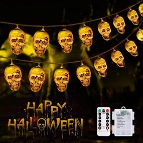 img 4 attached to 🎃 20 LED Halloween Skull String Lights - Battery Operated, 8 Modes with Remote Control - Outdoor Waterproof 15ft Warm White Halloween Skull Lights String for Indoor Patio Party Halloween Decor