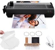 versatile 5-in-1 laminating machine: a4 laminator with trimmer, corner rounder, 20 laminating pouches, photo frames for home office school & posters (black) logo