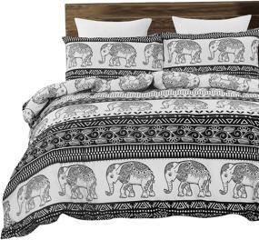 img 1 attached to 🐘 Boho Chic Elephant Pattern Microfiber Duvet Cover Set - Queen Size 3-Piece by Vaulia