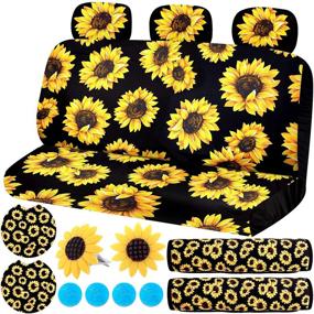 img 4 attached to BQTQ 11 Pcs Sunflower Car Accessories Set - Seat Covers, Headrest Covers, Seat Belt Covers, Cup Coaster & More!