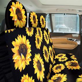img 3 attached to BQTQ 11 Pcs Sunflower Car Accessories Set - Seat Covers, Headrest Covers, Seat Belt Covers, Cup Coaster & More!