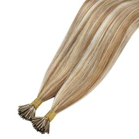 img 1 attached to 💇 Moresoo Cold Fusion Hair Extensions: Blonde Itip Hair Extensions #9A Brown Highlighted with #60 Platinum Blonde Bead in Hair - 16 Inch, 40g/50s