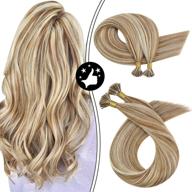 💇 moresoo cold fusion hair extensions: blonde itip hair extensions #9a brown highlighted with #60 platinum blonde bead in hair - 16 inch, 40g/50s logo