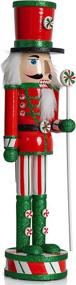 img 3 attached to 🎅 Wooden Peppermint Christmas Nutcracker - Red, White, and Green Glitter Candy Themed Holiday Decor - Toy Soldier Doll Figure for Festive Nut Cracker Decorations
