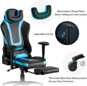 img 3 attached to 🎮 Okeysen Gaming Chair with Footrest – Ergonomic Leather Video Gaming Chairs: High Back, Massage, Racing Style – Ideal for Kids, Adults, Teens (Blue)