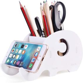 img 4 attached to COOLBROS Elephant Pencil Holder with Phone Holder: Effective Desk Organizer with Storage, Mobile Phone Bracket, and Stationery Box in White