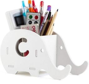 img 3 attached to COOLBROS Elephant Pencil Holder with Phone Holder: Effective Desk Organizer with Storage, Mobile Phone Bracket, and Stationery Box in White