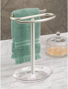 img 2 attached to 🛁 mDesign Decorative Metal Fingertip Towel Holder Stand – Elegant Display and Storage Solution for Small Guest Towels or Washcloths on Bathroom Vanity Countertops – 10.5" High, Clear/Satin