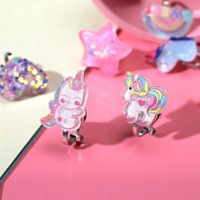 img 2 attached to PinkSheep Unicorn Clip On Earrings for Little Girls - Rainbow Bling Earrings, 6 Pairs [Best Gift]