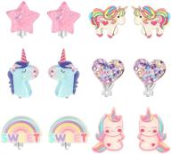 pinksheep unicorn clip on earrings for little girls - rainbow bling earrings, 6 pairs [best gift] logo