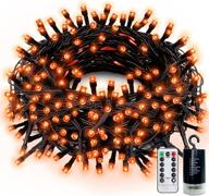 spooky glow: turnmeon 66 ft 200 led string lights halloween decor with 🎃 timer remote - 8 flashing modes, waterproof outdoor/indoor decoration for tree, garden, yard (orange) logo