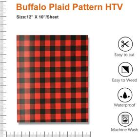 img 3 attached to 🎄 Viewmoi Christmas Buffalo Plaid Pattern HTV Vinyl: 5 Pack 12" x 10" Sheets for T Shirts & Other Fabrics - Red & Black