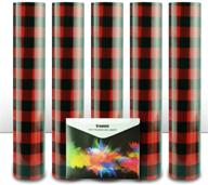 🎄 viewmoi christmas buffalo plaid pattern htv vinyl: 5 pack 12" x 10" sheets for t shirts & other fabrics - red & black logo