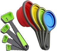 8 piece set of collapsible silicone measuring cups & spoons - includes green silicone measuring cup and collapsible spoon - ideal for camping and pet food uses logo