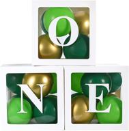 birthday decorations for boys: 1st-year one balloon boxes with green and golden 🎉 balloons, blocks design backdrop, perfect for 1-year-old boy's first birthday cake smash, photo props included logo