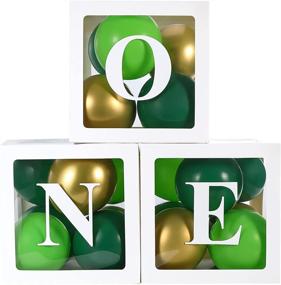 img 4 attached to Birthday Decorations for Boys: 1st-Year ONE Balloon Boxes with Green and Golden 🎉 Balloons, Blocks Design Backdrop, Perfect for 1-Year-Old Boy's First Birthday Cake Smash, Photo Props Included