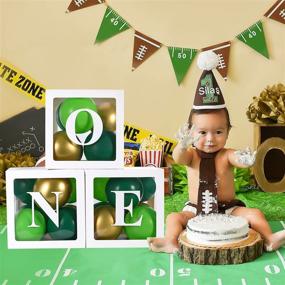 img 1 attached to Birthday Decorations for Boys: 1st-Year ONE Balloon Boxes with Green and Golden 🎉 Balloons, Blocks Design Backdrop, Perfect for 1-Year-Old Boy's First Birthday Cake Smash, Photo Props Included